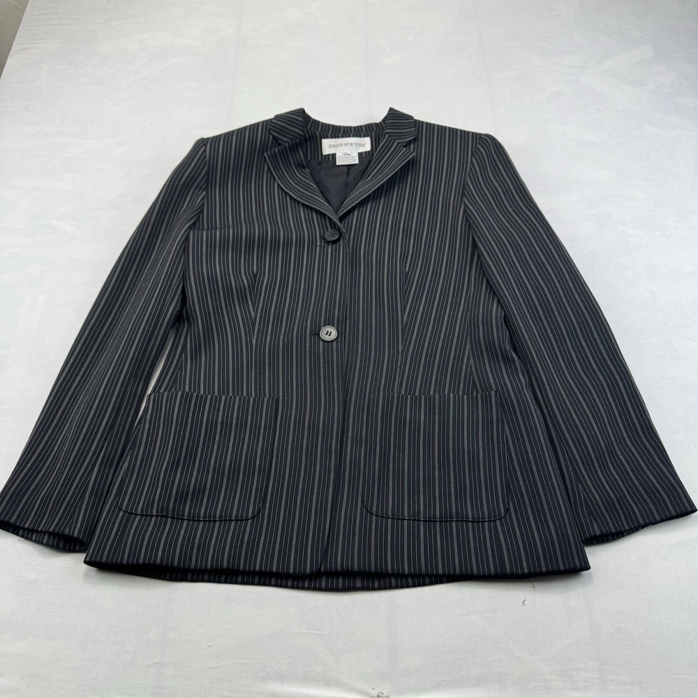 Jones New York Womens 4 Black Pinstripe Tailored Blazer Career Suit Jacket